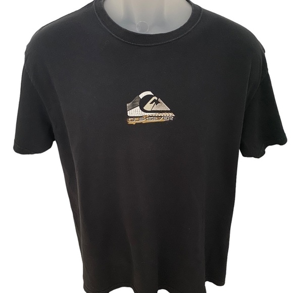 QUIKSILVER Surf Black & Gold Logo Tee Shirt Men L Large - Picture 2 of 7